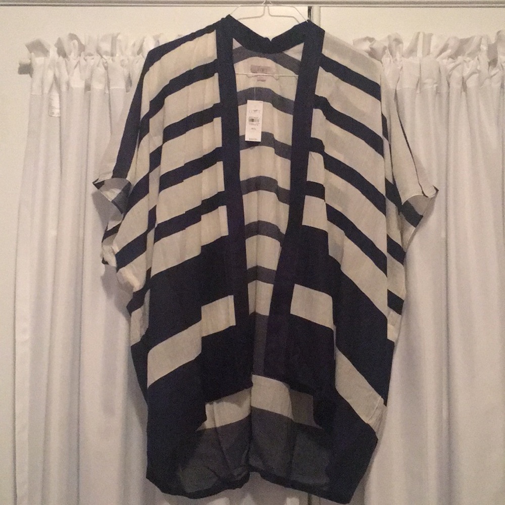 LOFT Navy and Cream Pancho/Wrap